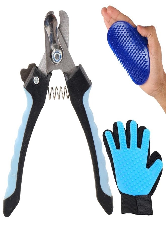 مجموعة أدوات العناية بالحيوانات الأليفة مع قفاز وفرشاة احترافية لإزالة الشعر الزائد، باللونين الأزرق والأسود، تصميم مزدوج الجوانب للكلاب (عبوة من 3 قطع) - Image 1